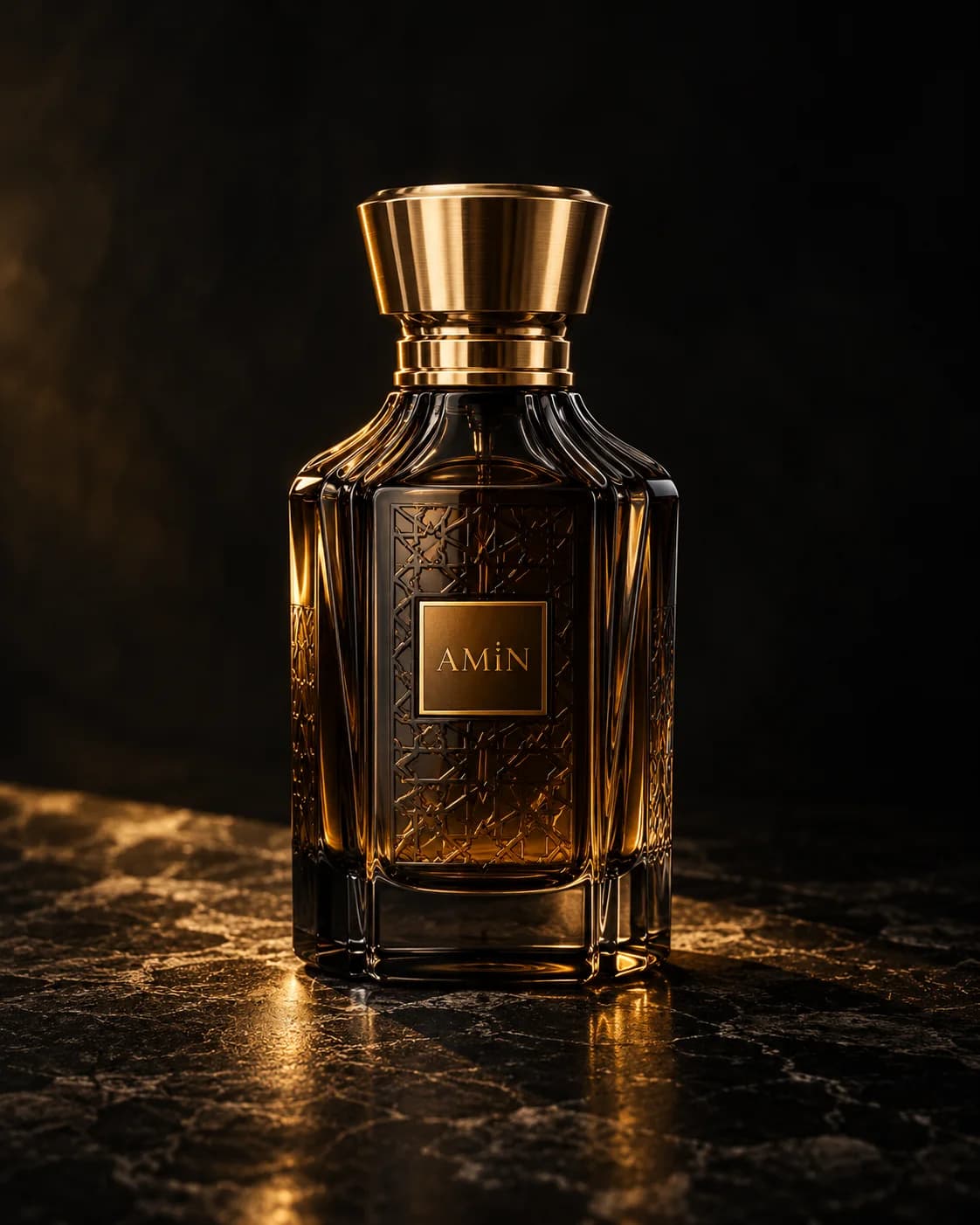 Shahzade dark glass attar bottle with an engraved gold cap